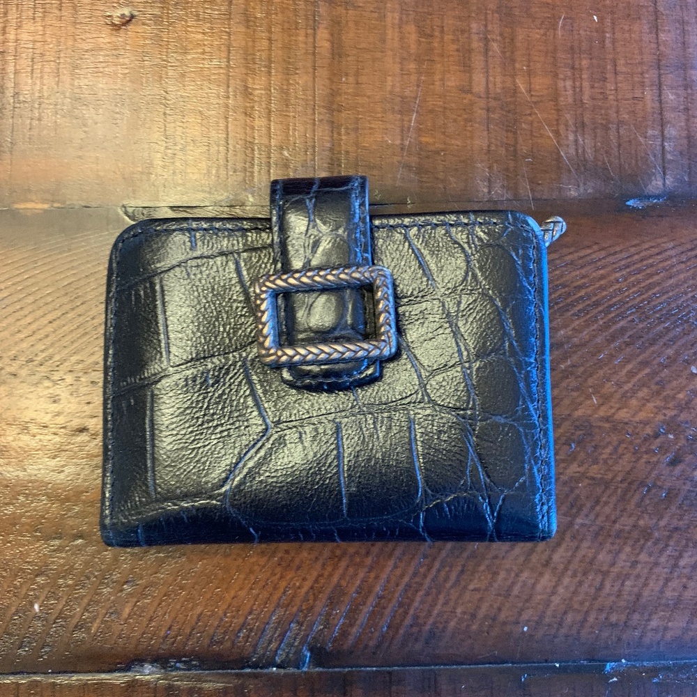 Brighton wallet card holder dark brown - nearly black leather silver hardware‎
